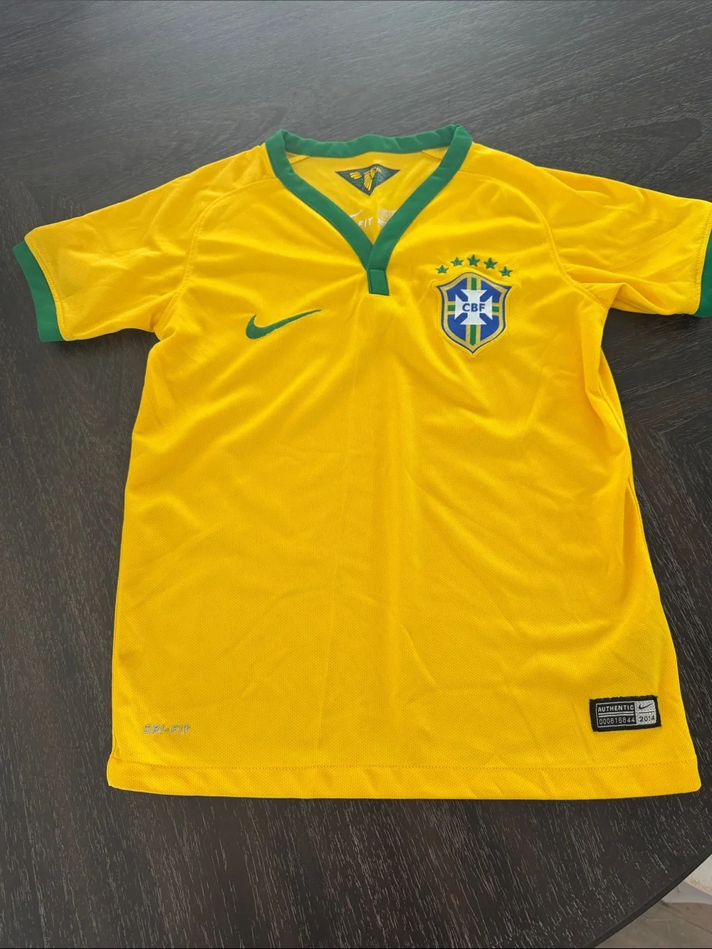 Nike Kids Brazil Soccer Jersey - Yellow with Green Trim 2014 purchased in Brazil